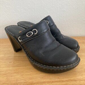 BORN Black Leather Wedge Clog Slip On Mule Shoes W3162 90s Y2K Size 8